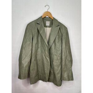 Genuine People Lucency Size Medium Green Faux Leather Open Front Blazer Jacket